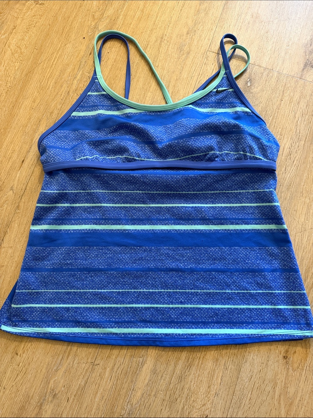 Nike Blue Striped Women's Tank Top with Lime Trim